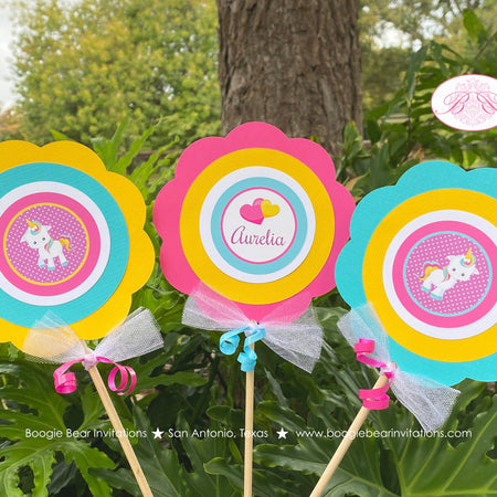Rainbow Unicorn Birthday Party Centerpiece Set Girl Pink Blue Purple Magic Mythology Pony Heart Horse Boogie Bear Invitations Aurelia Theme