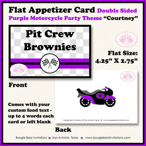 Purple Motorcycle Birthday Party Favor Card Tent Tent Food Place Folded Appetizer Grand Prix Enduro Boogie Bear Invitations Courtney Theme