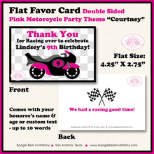 Load image into Gallery viewer, Pink Motorcycle Birthday Party Favor Card Tent Tent Food Place Folded Appetizer Grand Prix Enduro Kid Boogie Bear Invitations Lindsey Theme
