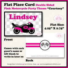 Load image into Gallery viewer, Pink Motorcycle Birthday Party Favor Card Tent Tent Food Place Folded Appetizer Grand Prix Enduro Kid Boogie Bear Invitations Lindsey Theme