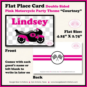 Pink Motorcycle Birthday Party Favor Card Tent Tent Food Place Folded Appetizer Grand Prix Enduro Kid Boogie Bear Invitations Lindsey Theme