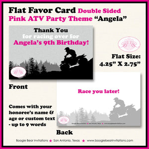 Pink ATV Birthday Party Favor Card Tent Tent Food Place Folded Appetizer Quad Four Wheeler Sports Girl Boogie Bear Invitations Angela Theme