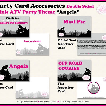 Pink ATV Birthday Party Favor Card Tent Tent Food Place Folded Appetizer Quad Four Wheeler Sports Girl Boogie Bear Invitations Angela Theme