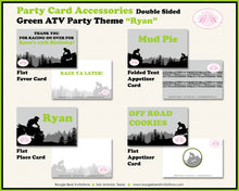 Load image into Gallery viewer, Green ATV Birthday Party Favor Card Tent Appetizer Place Quad All Terrain Vehicle 4 Wheeler Sport Racing Boogie Bear Invitations Ryan Theme