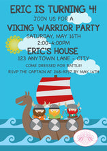 Load image into Gallery viewer, Viking Warrior Birthday Party Invitation Boy Girl Ocean Swim Swimming Boat Boogie Bear Invitations Eric Theme Paperless Printable Printed