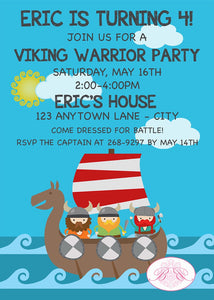 Viking Warrior Birthday Party Invitation Boy Girl Ocean Swim Swimming Boat Boogie Bear Invitations Eric Theme Paperless Printable Printed