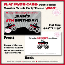 Load image into Gallery viewer, Red Monster Truck Birthday Party Favor Card Tent Appetizer Place Smash Up Racing Arena Race Show Boy Girl Boogie Bear Invitations Juan Theme