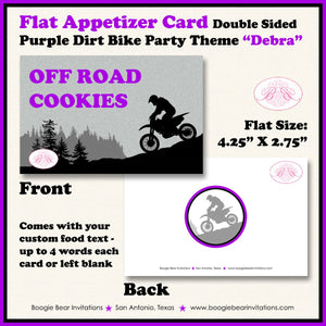 Purple Dirt Bike Birthday Party Favor Card Tent Appetizer Place Girl Enduro Motocross Motorcycle Racing Boogie Bear Invitations Debra Theme