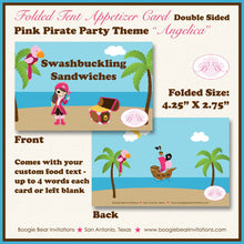 Load image into Gallery viewer, Pink Pirate Birthday Party Favor Card Tent Appetizer Place Girl Beach Island Parrot Swimming Ocean Boogie Bear Invitations Angelica Theme