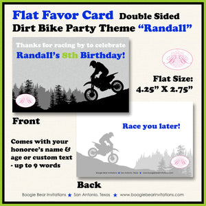 Dirt Bike Birthday Party Favor Card Tent Appetizer Place Blue Lime Green Motocross Enduro Motorcycle Boogie Bear Invitations Randall Theme
