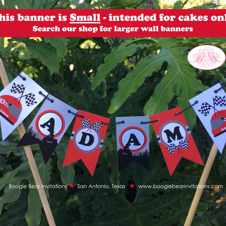 ATV Birthday Party Pennant Cake Banner Topper Flag Red Black All Terrain Vehicle Quad 4 Wheeler Racing Boogie Bear Invitations Adam Theme