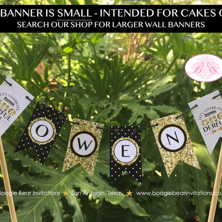 Mr. Wonderful Party Pennant Cake Banner Topper Flag Onederful Black Gold White Polka Dot Happy Birthday Boogie Bear Invitations Owen Theme