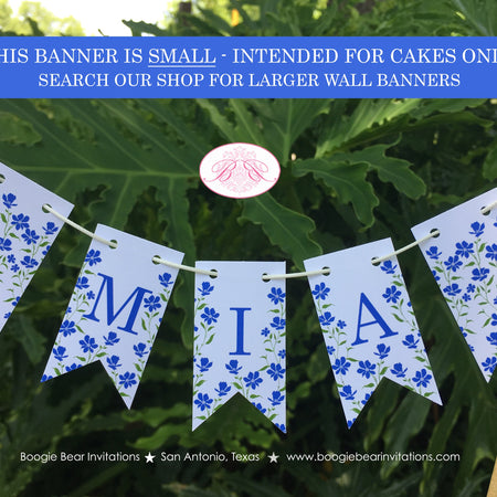 Blue Flowers Party Pennant Cake Banner Topper Birthday Flag Girl Wildflowers Green Bluebonnet Wild Pansies Boogie Bear Invitations Mia Theme