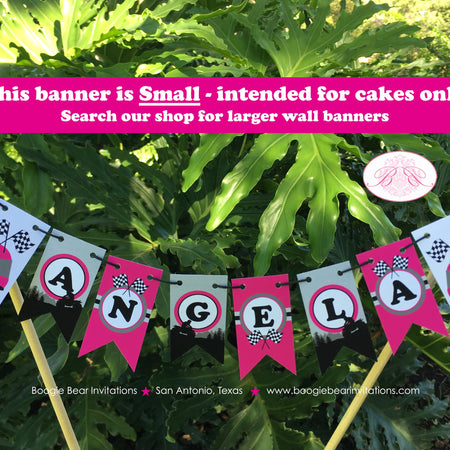 ATV Birthday Party Pennant Cake Banner Topper Flag Pink Black All Terrain Vehicle Quad 4 Wheeler Racing Boogie Bear Invitations Angela Theme