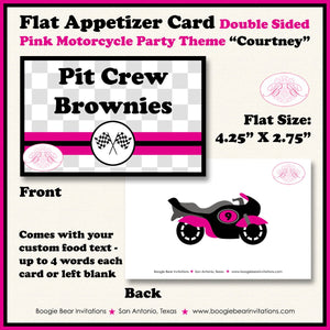 Pink Motorcycle Birthday Party Favor Card Tent Tent Food Place Folded Appetizer Grand Prix Enduro Kid Boogie Bear Invitations Lindsey Theme