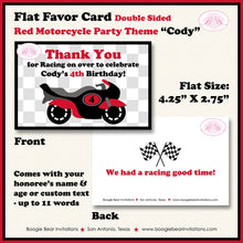 Load image into Gallery viewer, Red Motorcycle Birthday Party Favor Card Tent Tent Food Place Folded Appetizer Grand Prix Bike Boy Girl Boogie Bear Invitations Cody Theme