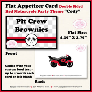 Red Motorcycle Birthday Party Favor Card Tent Tent Food Place Folded Appetizer Grand Prix Bike Boy Girl Boogie Bear Invitations Cody Theme