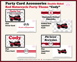 Red Motorcycle Birthday Party Favor Card Tent Tent Food Place Folded Appetizer Grand Prix Bike Boy Girl Boogie Bear Invitations Cody Theme