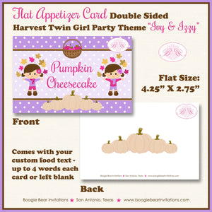 Twin Girl Woodland Birthday Favor Party Card Tent Place Food Appetizer Pumpkin Autumn Country Farm Boogie Bear Invitations Ivy & Izzy Theme