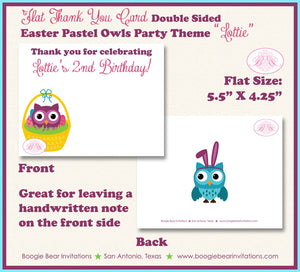 Easter Owls Party Thank You Card Birthday Girl Boy Spring Forest Egg Hunt Garden Woodland Painting Boogie Bear Invitations Lottie Theme