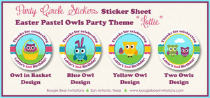Easter Owl Birthday Party Stickers Circle Sheet Round Girl Boy Spring Pastel Egg Hunt Painting Woodland Boogie Bear Invitations Lottie Theme