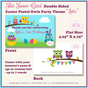 Easter Owls Birthday Favor Party Card Tent Place Food Tag Note Girl Boy Pastel Egg Hunt Garden Woodland Boogie Bear Invitations Lottie Theme