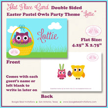 Load image into Gallery viewer, Easter Owls Birthday Favor Party Card Tent Place Food Tag Note Girl Boy Pastel Egg Hunt Garden Woodland Boogie Bear Invitations Lottie Theme