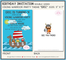 Load image into Gallery viewer, Viking Warrior Birthday Party Invitation Boy Girl Ocean Swim Swimming Boat Boogie Bear Invitations Eric Theme Paperless Printable Printed