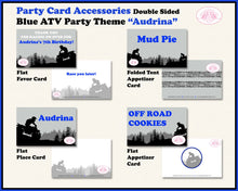 Load image into Gallery viewer, Blue ATV Birthday Party Favor Card Tent Appetizer Place Quad All Terrain Vehicle 4 Wheeler Sports Kid Boogie Bear Invitations Audrina Theme