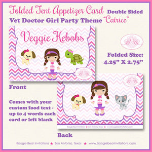 Vet Doctor Birthday Party Favor Card Tent Appetizer Place Girl Cat Dog Purple Pink ER Animal Hospital Boogie Bear Invitations Catrice Theme