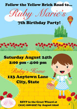 Load image into Gallery viewer, Wizard of Oz Birthday Party Invitation Dorothy Red Girl Yellow Brick Road Good Bad Witch Boogie Bear Ruby Theme Paperless Printable Printed