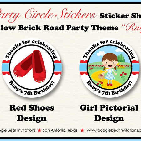 Wizard of Oz Birthday Party Stickers Circle Sheet Round Girl Dorothy Yellow Brick Road No Place Like Home Boogie Bear Invitations Ruby Theme