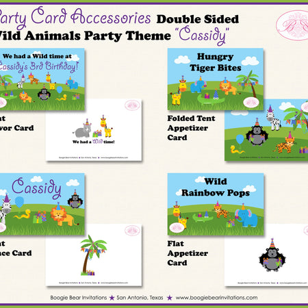 Wild Animals Birthday Favor Party Card Tent Place Food Jungle Safari Zoo Savanna Tropical Boy Girl Kid Boogie Bear Invitations Cassidy Theme