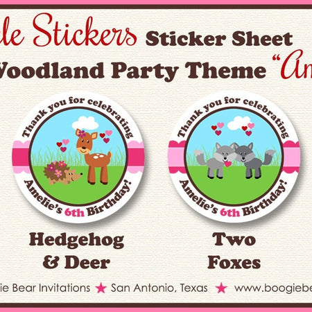 Valentines Day Woodland Party Stickers Circle Sheet Round Birthday Love Forest Animals Creatures Garden Boogie Bear Invitations Amelie Theme