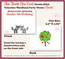 Load image into Gallery viewer, Valentines Day Woodland Party Thank You Card Birthday Girl Boy Forest Red Pink Heart Love Boogie Bear Invitations Amelie Theme Printed