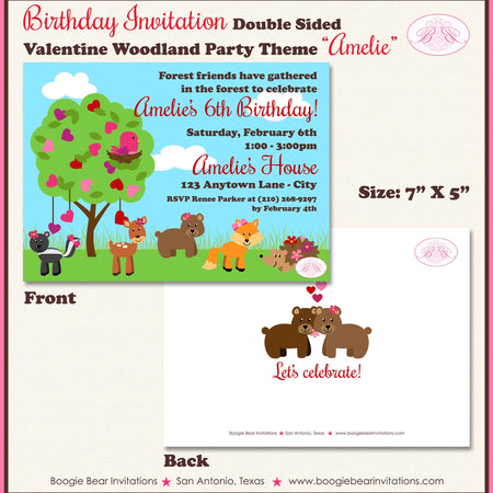 Valentine Woodland Animals Party Invitation Birthday Forest Creatures Heart Boogie Bear Invitations Amelie Theme Paperless Printable Printed
