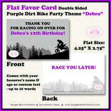 Load image into Gallery viewer, Purple Dirt Bike Birthday Party Favor Card Tent Appetizer Place Girl Enduro Motocross Motorcycle Racing Boogie Bear Invitations Debra Theme