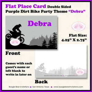 Purple Dirt Bike Birthday Party Favor Card Tent Appetizer Place Girl Enduro Motocross Motorcycle Racing Boogie Bear Invitations Debra Theme