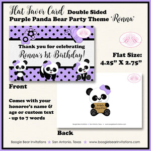 Purple Panda Bear Birthday Party Favor Card Tent Appetizer Place Girl Black Butterfly Flower Zoo Animals Boogie Bear Invitations Ronna Theme