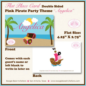 Pink Pirate Birthday Party Favor Card Tent Appetizer Place Girl Beach Island Parrot Swimming Ocean Boogie Bear Invitations Angelica Theme