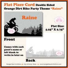 Load image into Gallery viewer, Orange Dirt Bike Birthday Party Favor Card Tent Appetizer Place Enduro Motocross Motorcycle Racing Race Boogie Bear Invitations Raine Theme