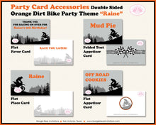 Load image into Gallery viewer, Orange Dirt Bike Birthday Party Favor Card Tent Appetizer Place Enduro Motocross Motorcycle Racing Race Boogie Bear Invitations Raine Theme