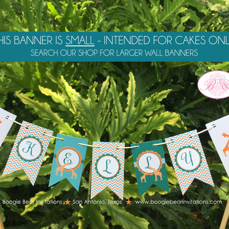 Orange Teal Giraffe Party Pennant Cake Banner Topper Flag Baby Shower Turquoise Aqua Green Blue Boy Girl Boogie Bear Invitations Kelly Theme