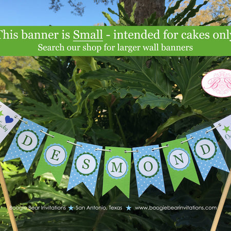 Lucky Charm Party Pennant Cake Banner Topper Blue Green Boy Green St. Patrick's Day Shamrock Clover Boogie Bear Invitations Desmond Theme