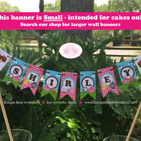 Pink Farm Party Pennant Cake Banner Topper Birthday Animals Barn Girl Petting Zoo Country Horse Cow Boogie Bear Invitations Shirley Theme