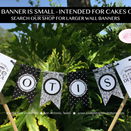Mr. Wonderful Party Pennant Cake Banner Topper Flag Onederful Black Silver White Polka Dot Happy Birthday Boogie Bear Invitations Otis Theme