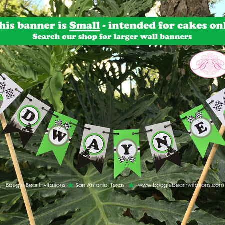 Dirt Bike Birthday Party Pennant Cake Banner Topper Flag Green Black Motorcycle Motocross Enduro Racing Boogie Bear Invitations Dwayne Theme