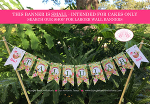 Tropical Paradise Party Pennant Cake Banner Topper Birthday Girl Flamingo Toucan Pineapple Pink Green Boogie Bear Invitations Tallulah Theme