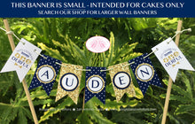 Load image into Gallery viewer, Mr. Wonderful Party Pennant Cake Banner Topper Flag Onederful Blue Gold White Polka Dot Happy Birthday Boogie Bear Invitations Auden Theme