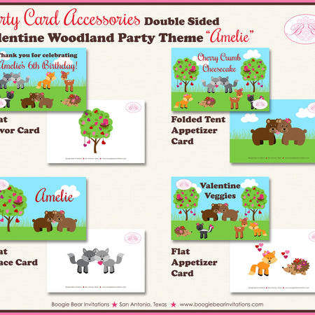 Valentine Woodland Birthday Party Favor Card Place Food Tag Tent Appetizer Forest Animals Day Creatures Boogie Bear Invitations Amelie Theme